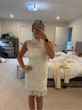 Storia Cream Lace High-Neck Mini Dress
